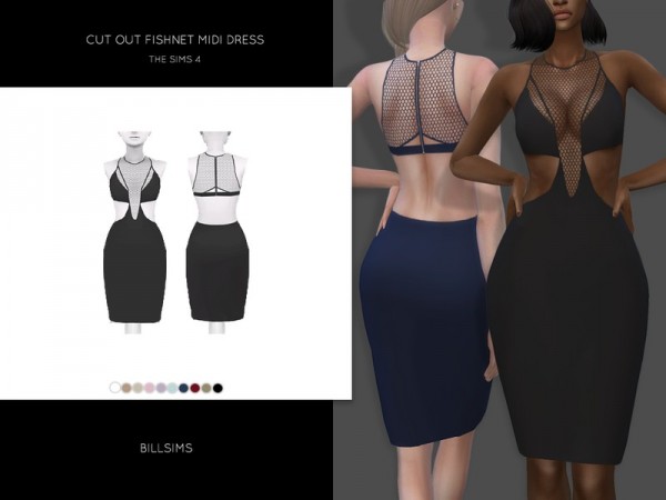  The Sims Resource: Cut Out Fishnet Midi Dress by Bill Sims