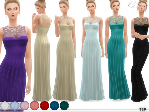  The Sims Resource: Jewel Neck Long Dress by ekinege