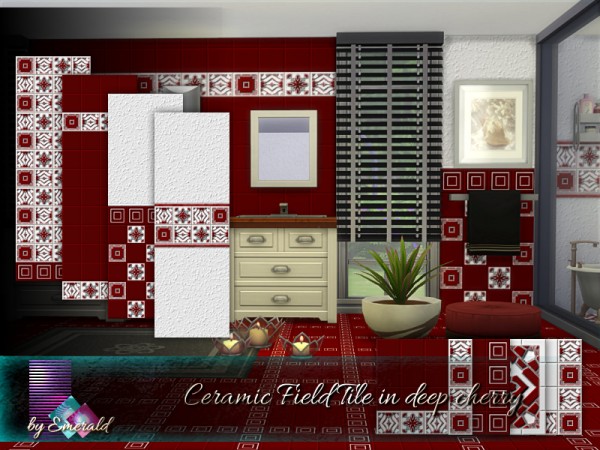  The Sims Resource: Ceramic Field Tile in deep cherry by Emerald
