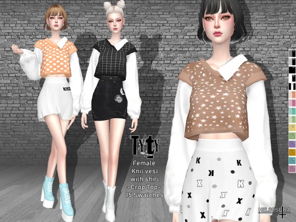  The Sims Resource: TYTY   Knit Vest with Shirt Top by Helsoseira