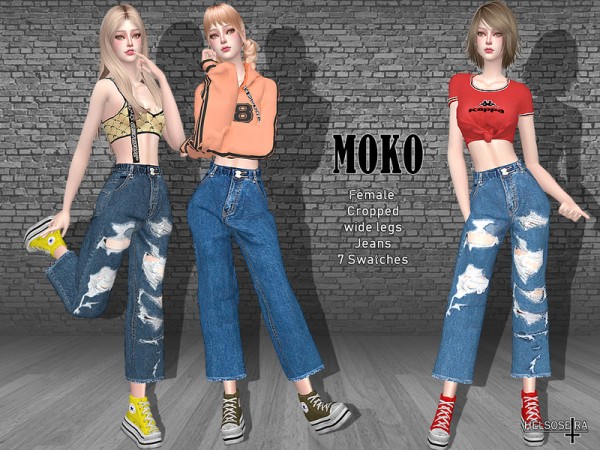  The Sims Resource: MOKO   Cropped Jeans by Helsoseira