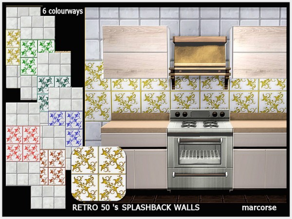  The Sims Resource: Retro 50 s Splashback Walls by marcorse