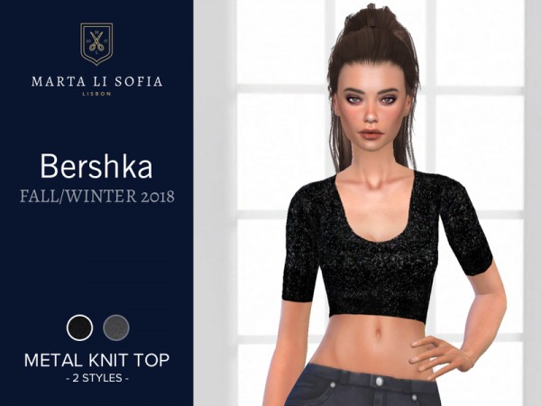  The Sims Resource: Thread Knit crop top with sleeves by martalisofia