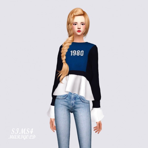  SIMS4 Marigold: Flare Blouse With Crop Sweatshirt