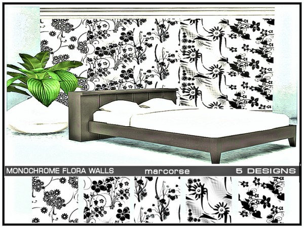  The Sims Resource: Monochrome Flora Walls by marcorse