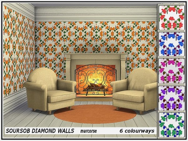  The Sims Resource: Soursob Diamond Walls by marcorse