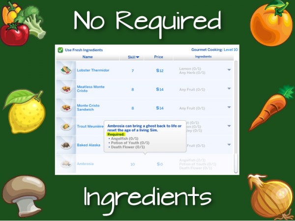  Mod The Sims: No Required Ingredients by scarletqueenkat