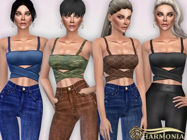  The Sims Resource: Criss Cross Front Crop Top by Harmonia