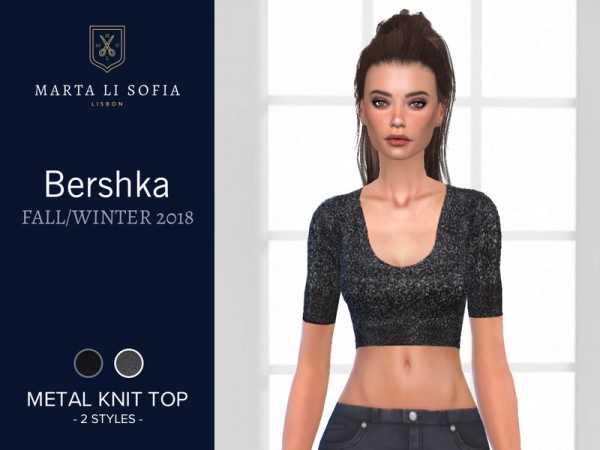  The Sims Resource: Thread Knit crop top with sleeves by martalisofia