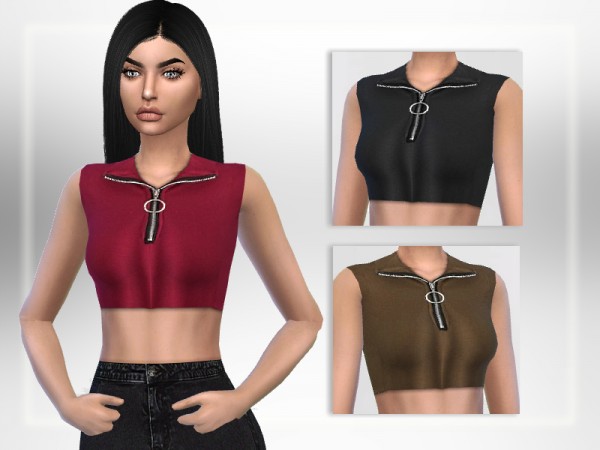The Sims Resource: Zipper Crop Top by Puresim • Sims 4 Downloads