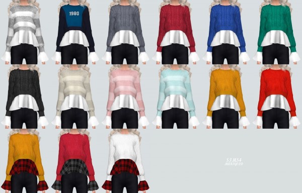  SIMS4 Marigold: Flare Blouse With Crop Sweatshirt