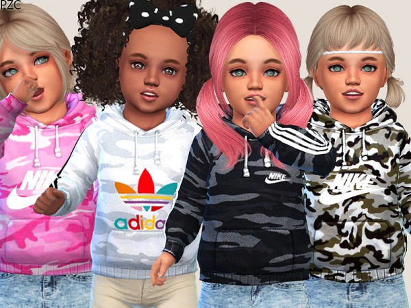  The Sims Resource: Camo Sporty Hoodies For Toddlers by Pinkzombiecupcakes