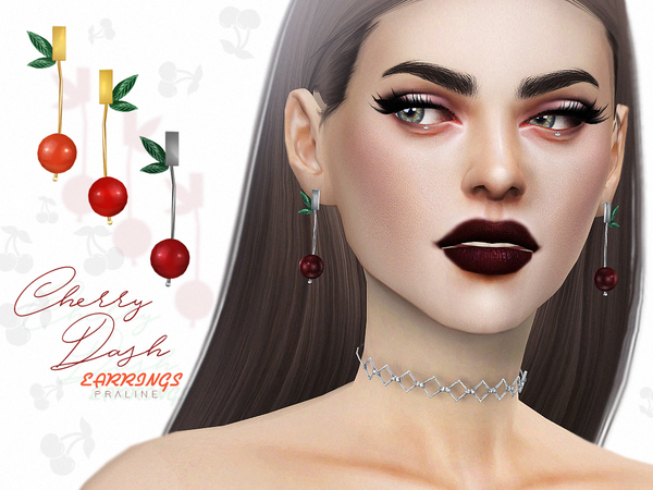  The Sims Resource: Cherry Dash Earrings by Pralinesims