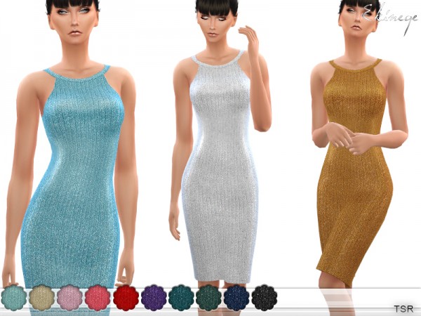  The Sims Resource: Sparkle Knit Metallic Dress by ekinege