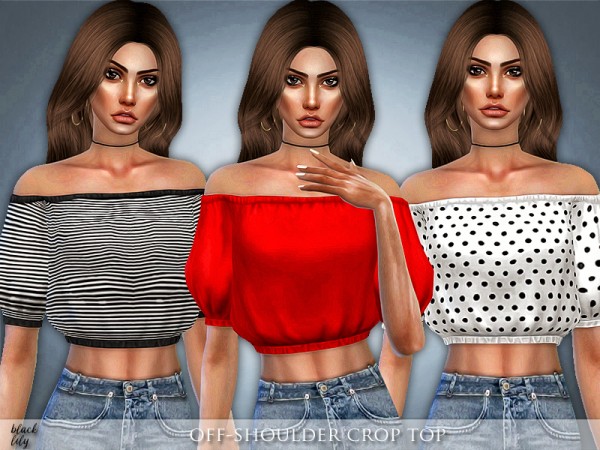  The Sims Resource: Off Shoulder Crop Top by Black Lily