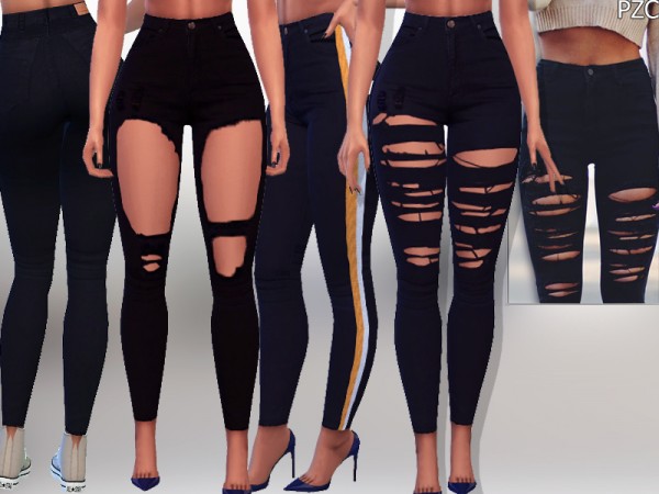  The Sims Resource: Black Ripped Denim Jeans by Pinkzombiecupcakes