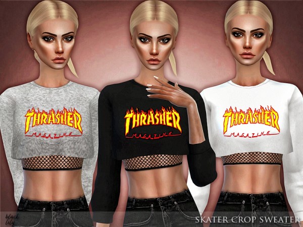  The Sims Resource: Skater Crop Sweater by Black Lily