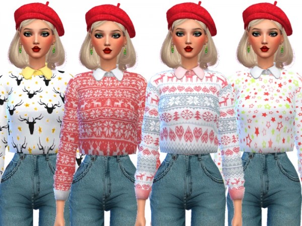  The Sims Resource: Fun Collared Christmas Sweaters by Wicked Kittie