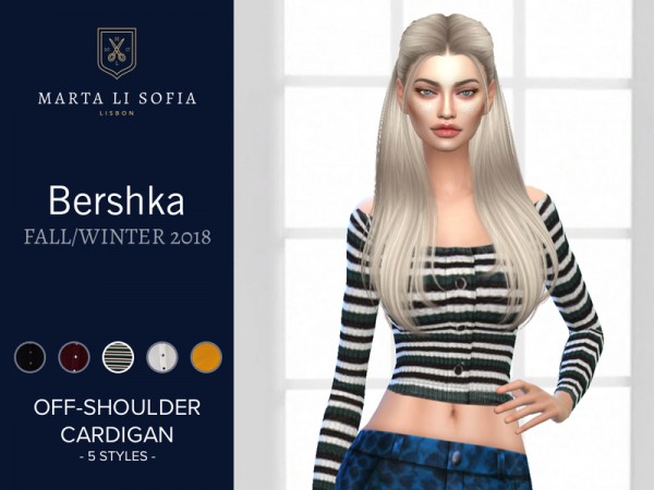  The Sims Resource: Knit off shoulder cardigan cropped top by martalisofia