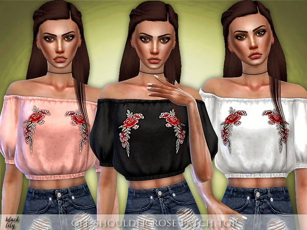  The Sims Resource: Off Shoulder Rose Patch Top by Black Lily