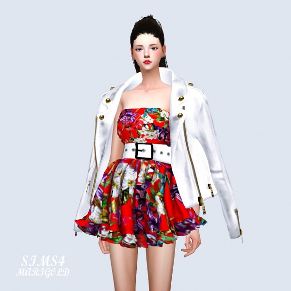  SIMS4 Marigold: Big Belt Frill Dress