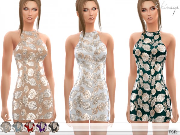  The Sims Resource: Embroidered Halterneck Mini Dress by ekinege