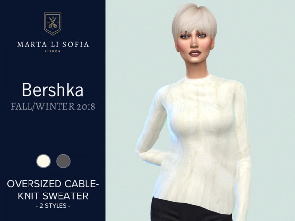  The Sims Resource: Oversized cable knit sweater by martalisofia