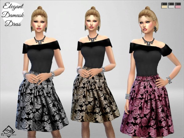  The Sims Resource: Elegant Damask Dress by Devirose