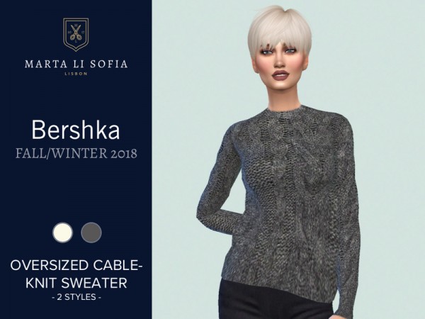 The Sims Resource: Oversized cable knit sweater by martalisofia