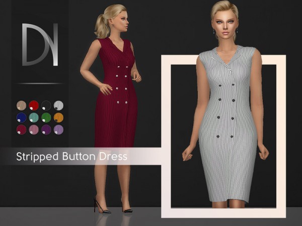  The Sims Resource: Stripped Button Dress by DarkNighTt