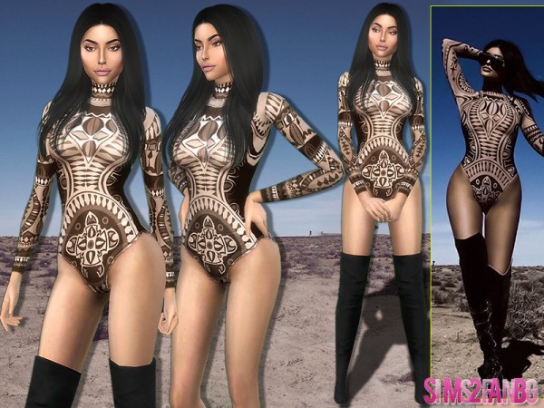  The Sims Resource: Kylies Tribal Print Bodysuit 367 by sims2fanbg