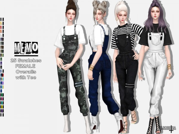  The Sims Resource: MEMO Overalls with Tee by Helsoseira