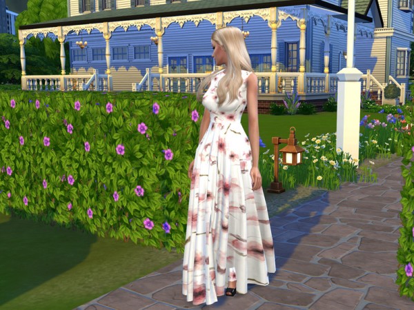  The Sims Resource: Cherry Blossom Watercolor Floral Ball Gown by neinahpets