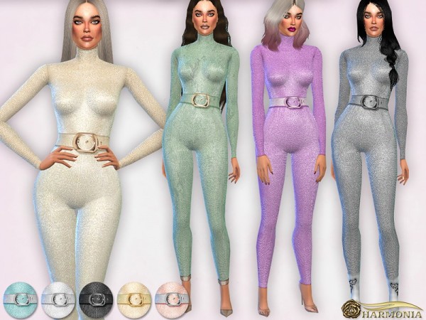  The Sims Resource: Metallic Fabric Belted Jumpsuit by Harmonia