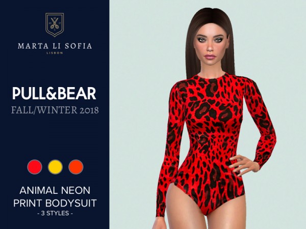  The Sims Resource: Animal Neon Print Bodysuit by martalisofia