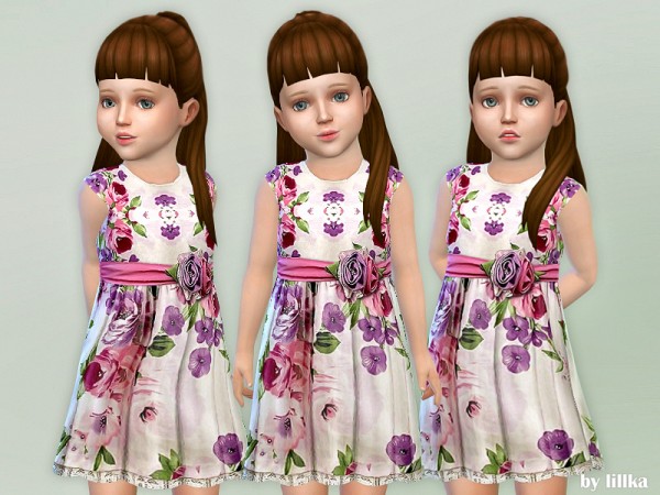  The Sims Resource: Floral Satin Dress by lillka