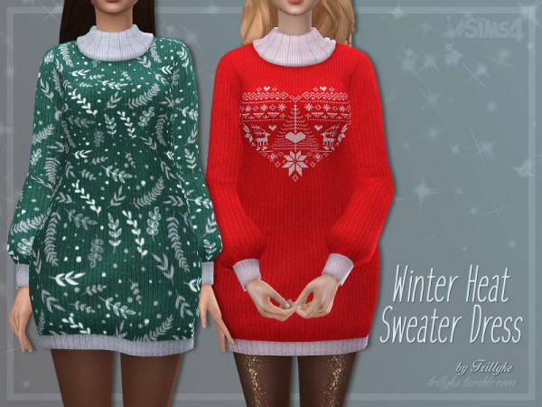  The Sims Resource: Winter Heat Sweater Dress by Trillyke