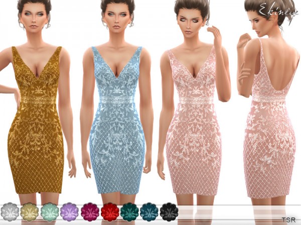  The Sims Resource: V Neck Beaded Short Dress by ekinege