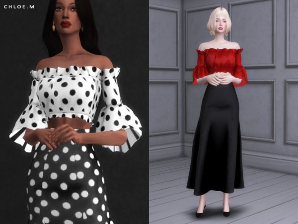  The Sims Resource: Off the shoulder crop top by ChloeMMM