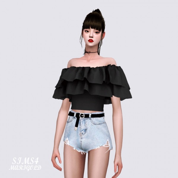  SIMS4 Marigold: Ruffle Off Shoulder Top Solid C
