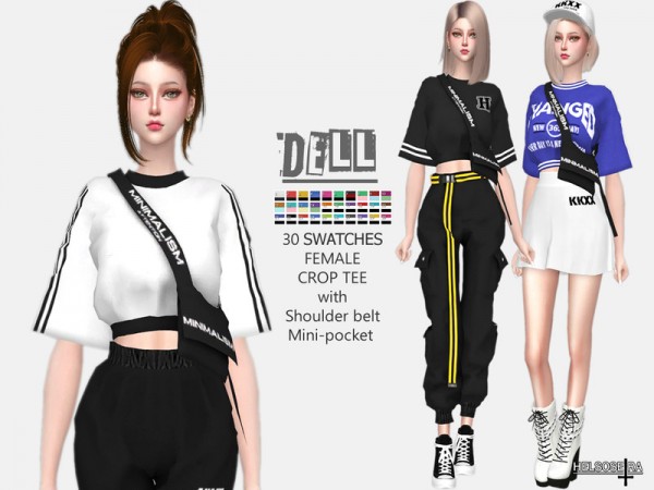  The Sims Resource: DELL   Crop Tee with Shoulder Belt by Helsoseira