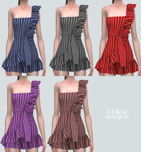  SIMS4 Marigold: One Side Shoulder Strap Dress