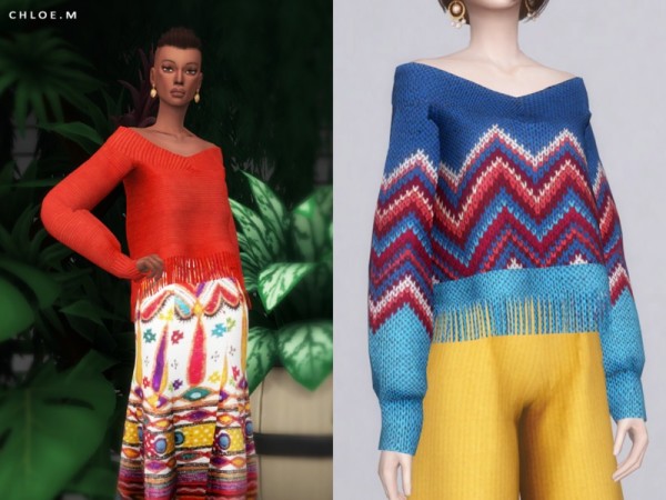  The Sims Resource: Sweater with tassels by ChloeMMM