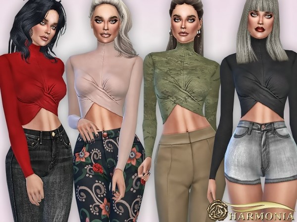  The Sims Resource: Wrap Turtleneck Crop Top by Harmonia