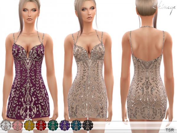  The Sims Resource: Beaded V Neck Mini Dress by ekinege