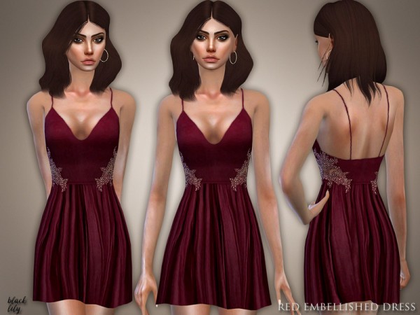  The Sims Resource: Red Embellished Dress by Black Lily