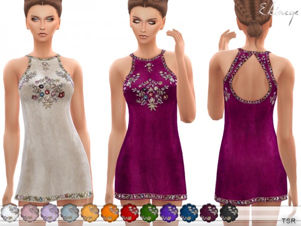  The Sims Resource: Velvet Beaded Shift Dress by ekinege