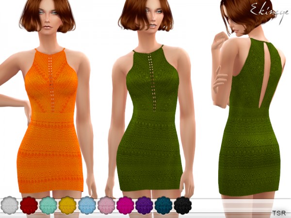  The Sims Resource: Crochet Lace Halter Dress by ekinege