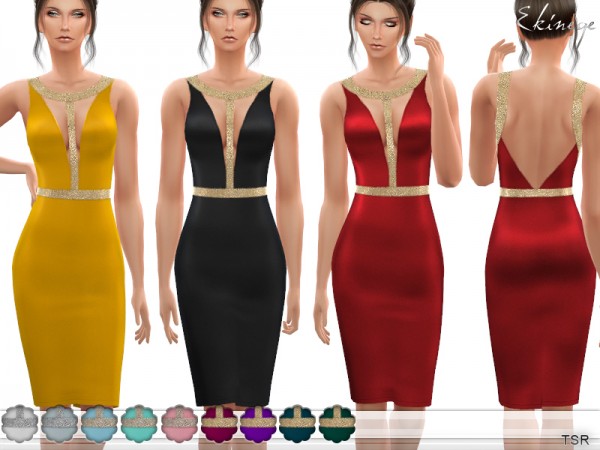  The Sims Resource: Dress With Embellished Waist and Neckline by ekinege