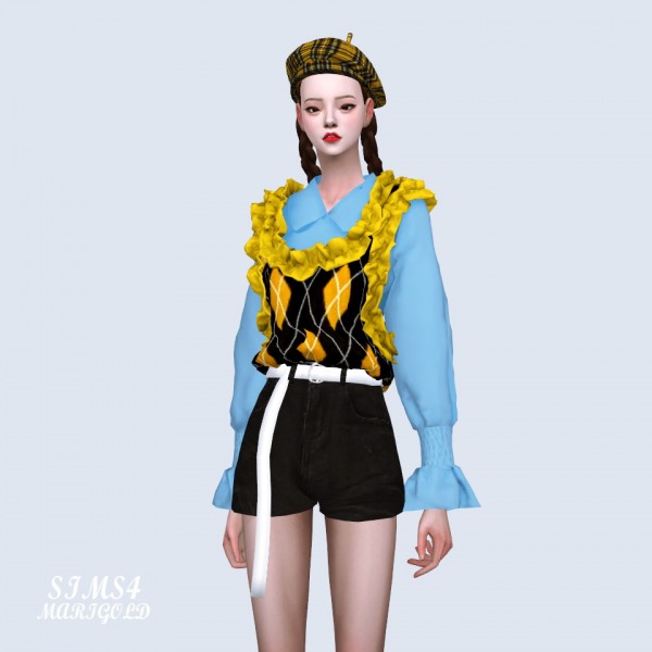  SIMS4 Marigold: Frill Vest With Blouse